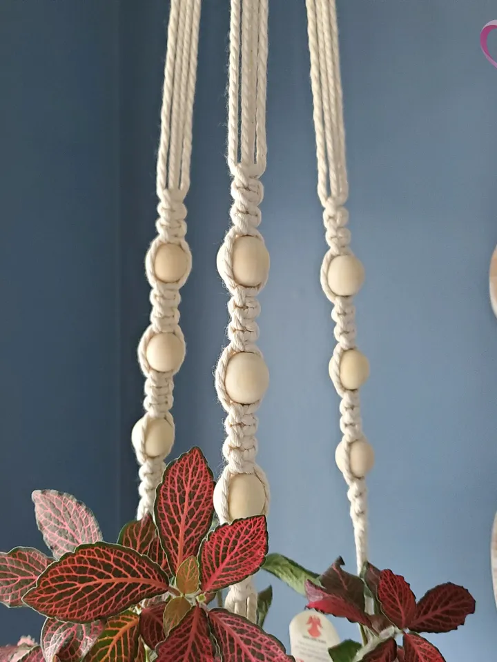 Macrame Plant Hanger with Live Edge Wood Shelf Boho Home Decor Plant Pot Holder Unique Housewarming Gift