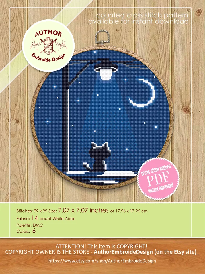 Black cat silhouette cross stitch pattern PDF download Cute kitten cross stitch chart, Funny cat pattern digital PDF, Cat lover gift #K44