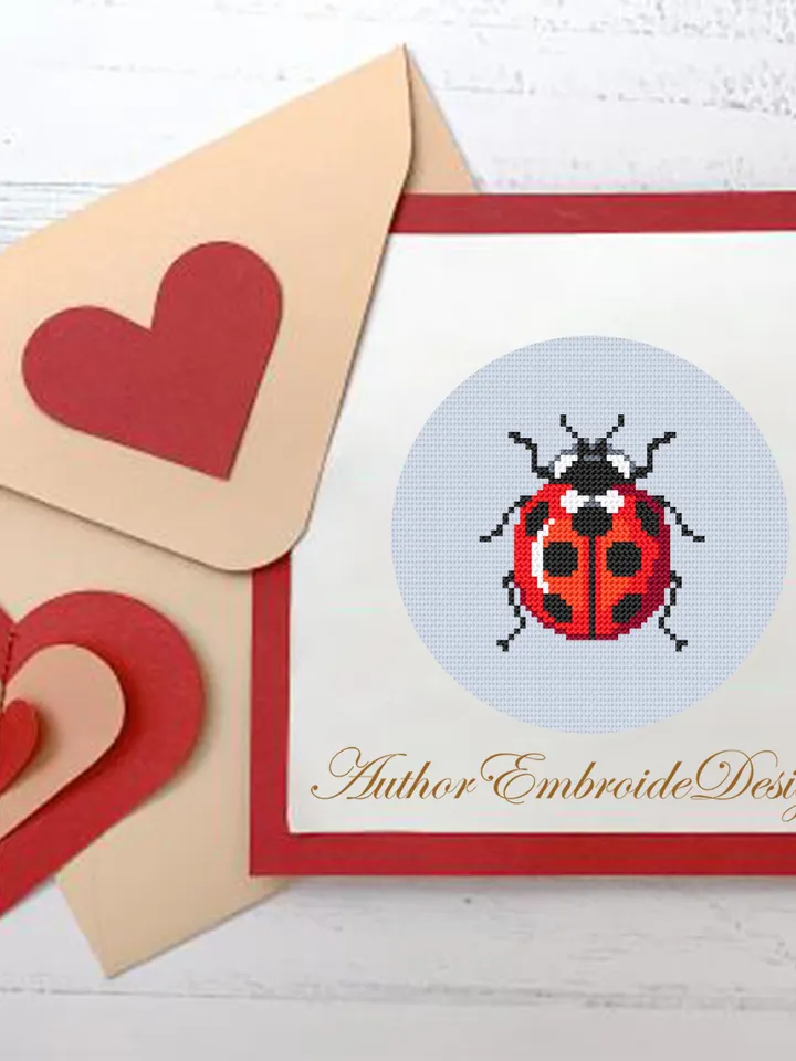 Small ladybug cross stitch pattern PDF instant download Beginner cross stitch chart, Ladybird pattern digital PDF, Insect cross stitch #K43
