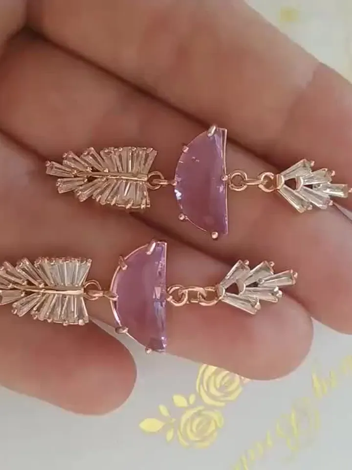 Art Deco Wedding Earrings For Bride, Purple Gold Statement Bridal Jewelry, Boho Bridal Earrings, Retro Fan Chandelier Stetement Earrings,
