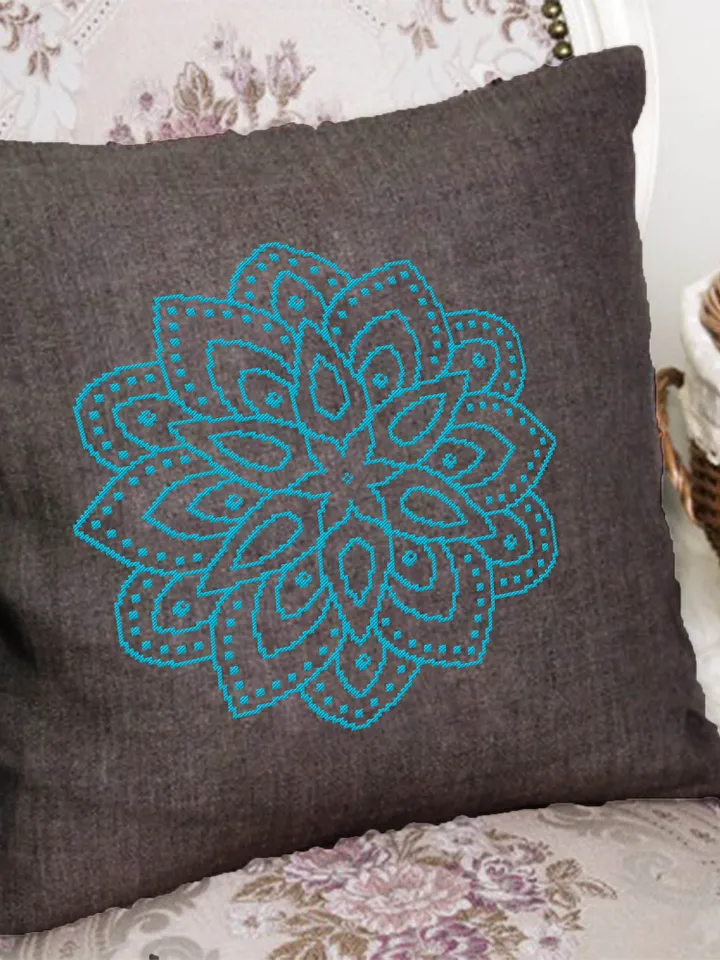 Simple mandala cross stitch pattern download PDF, Easy floral ornament beginners embroidery, Monochrome mandala ornament cross stitch #M94