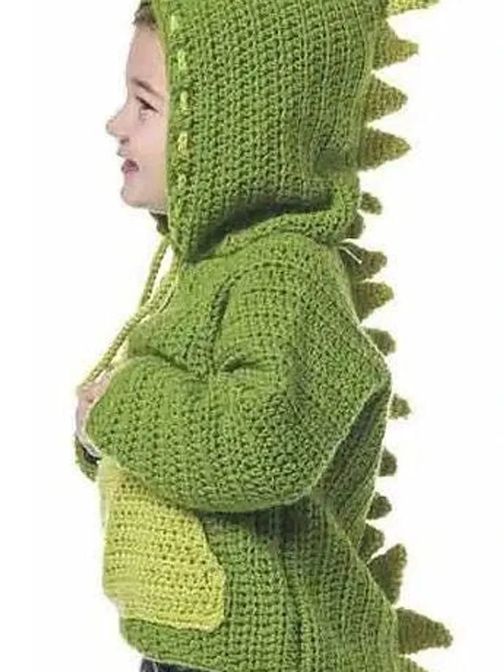 Dinosaur sweater pattern , hooded crochet pattern, Boys Girls sweater dinosaur  hoodie, children kids jumper dinosaur size 4, 6, 8 years