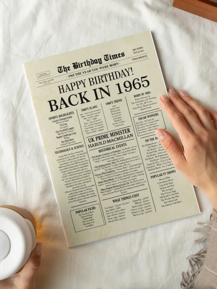 Back in 1965 United Kingdom | 60th Birthday Newspaper Sign | 1965 Birthday Poster UK | 60th Birthday Gift | 60 years ago back in 1965