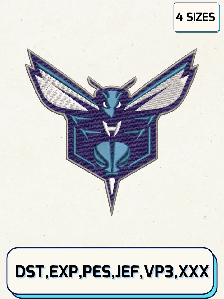 Charlotte Hornets Logos Embroidery Design Files,NBA Logos Embroidery Designs,Machine Embroidery Files,4 Sizes