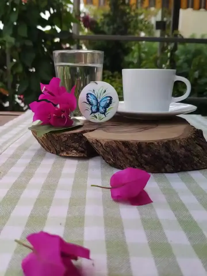 Pearl pendant necklace: Elegant Blue Butterfly hand painted on shell pendant • Unique dainty handcrafted jewellery • Stylish aesthetic gift