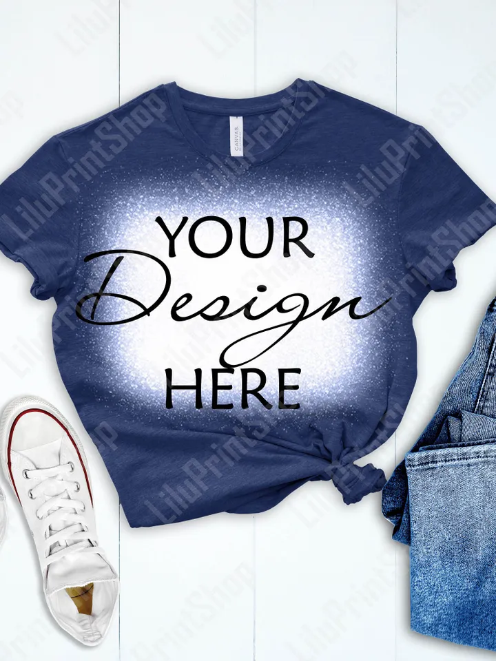 Navy Bleach shirt mockup Bella Canvas Mock up 3001 Bleach mockup Heather midnight Flat lay women tshirt Instant download