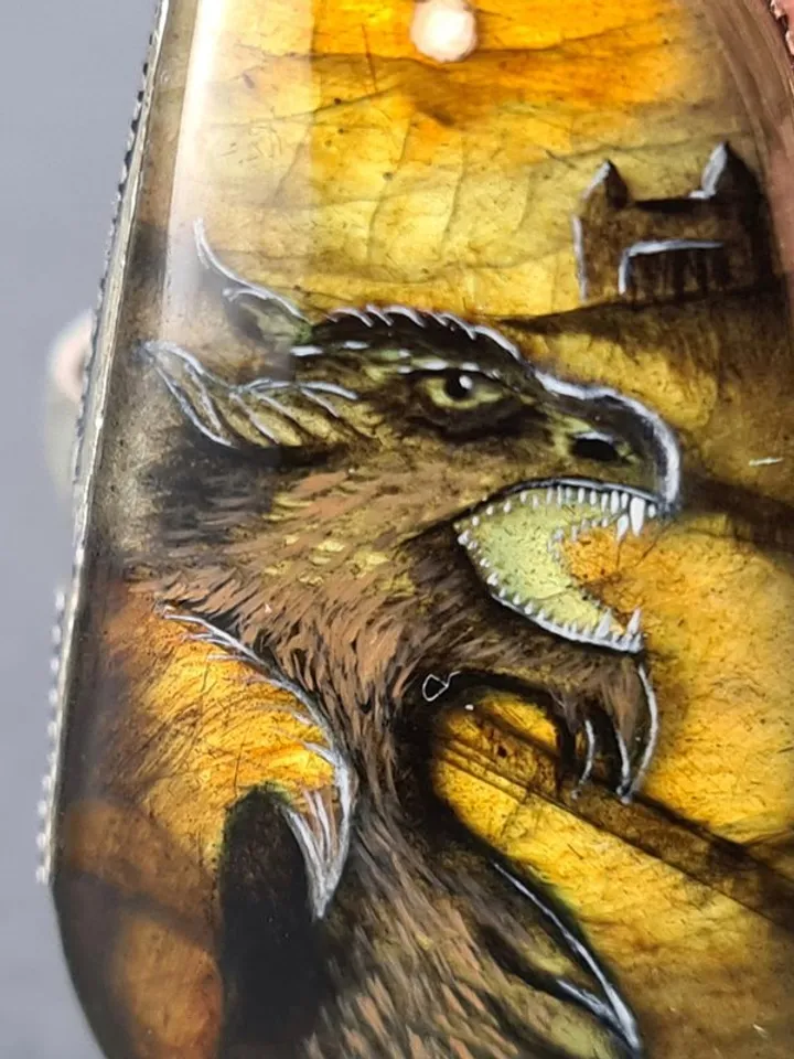 Dragon ring Labradorite ring Stone painting dragon Aaa large labradorite ring
