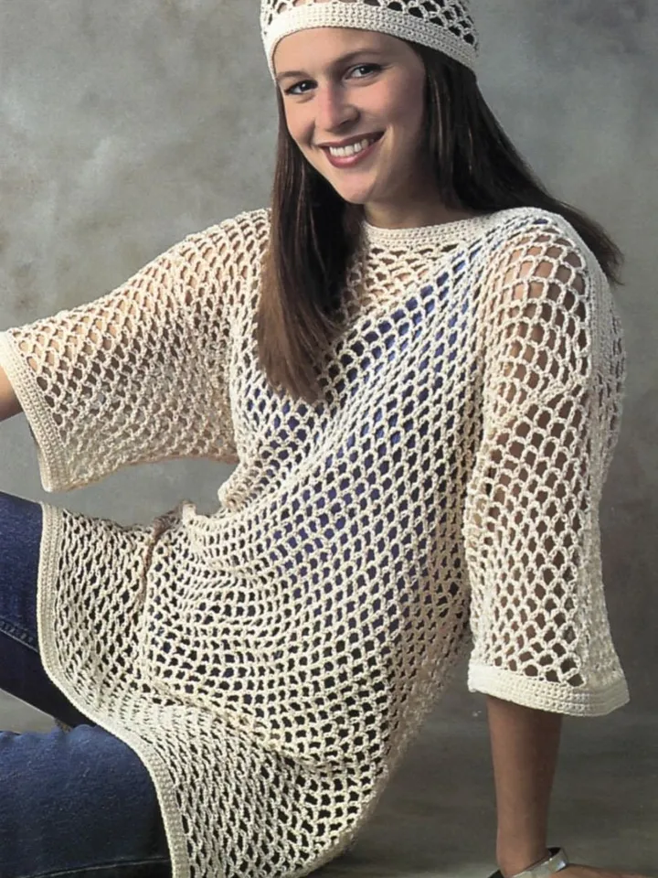 Mesh sweater crochet pattern, cover up crochet pattern, mesh tunic crochet pattern pdf