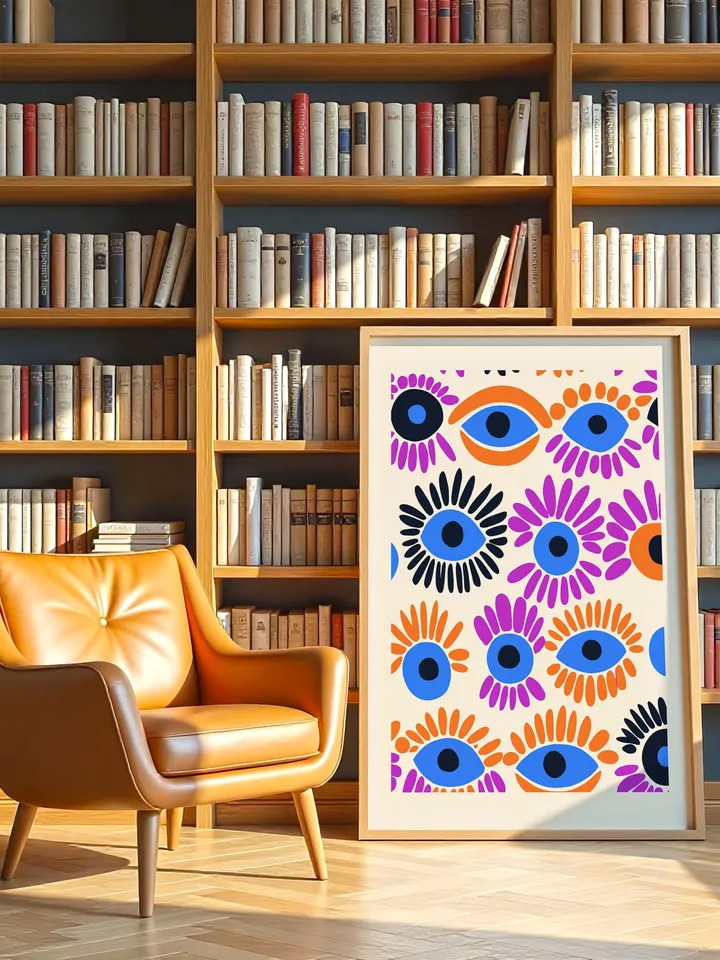 Retro Eye Art Print, Groovy Abstract Wall Art, Colorful Illustration Poster, Minimalist Eye Poster, Instant Digital Download, crayz eyes