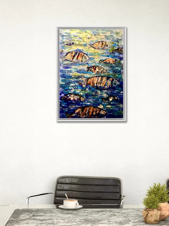 The undersea harmony,poster from original mix media artwork on yupo paper,alcohol inks,watercolor,glass paints ,unique handpainted artwork.