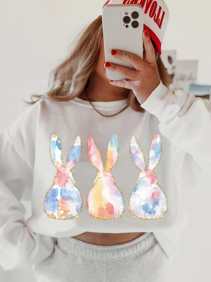 Soft Colors Bunnies PNG | Hand Drawn | Sublimation Design