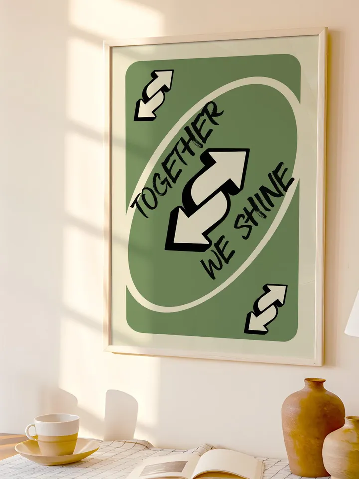 Together We Shine play Reverse Card Wall Art Funny Meme Poster Digital Download Green Black Typography Pop Culture Print Game Room Meme Deco