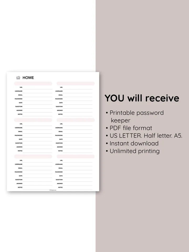 Printable password planner. Ultimate Password Organizer. Thematic password scheduler.Password keeper.