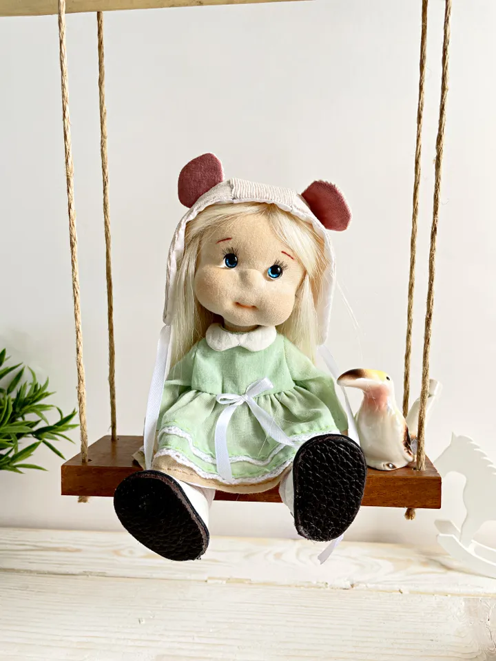 Handmade Textile Doll Waldorf Style Collectible Art Doll Heirloom Gift (20cm) Birthday Gift for Girl