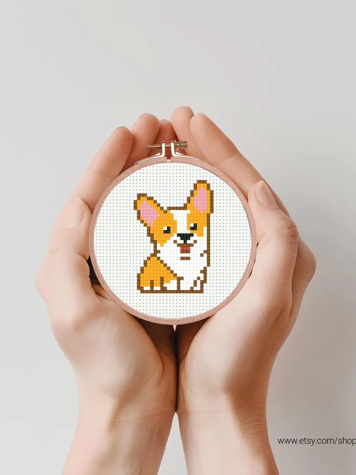 Bundle of 2 mini cute puppy Cross stitch patterns contemporary dogs Husky Corgi animals beginner counted modern DIY embroidery instant PDF
