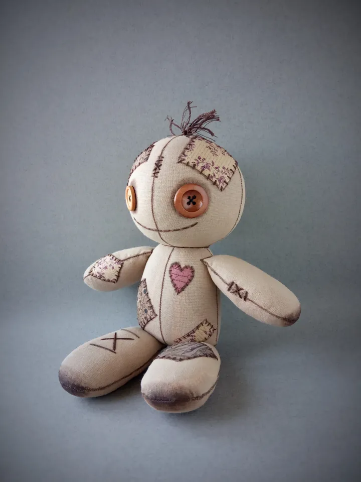 Handmade Doll With Button Eyes - Brown