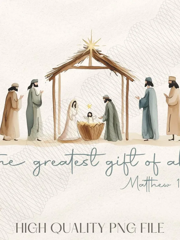 Greatest Gift of all PNG | Bow Nativity Coquette Christmas Sublimation PNG Design | Hand Drawn | Manger PNG| Bow Manger Png | Christmas Bow