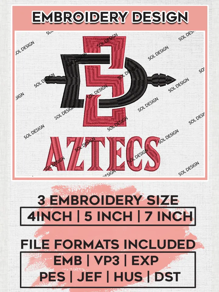 Aztecs College Football Team Logo embroidery designs, NCAA San Diego State Aztecs Logo Machine embroidery files, NCAA Team Logo embroidery designs, NCAA Game Day Machine embroidery designs, Digital Download