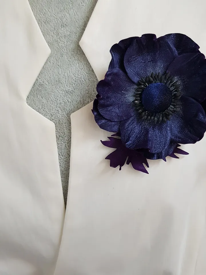 Dark blue leather brooch for her, Leather women's jewelry