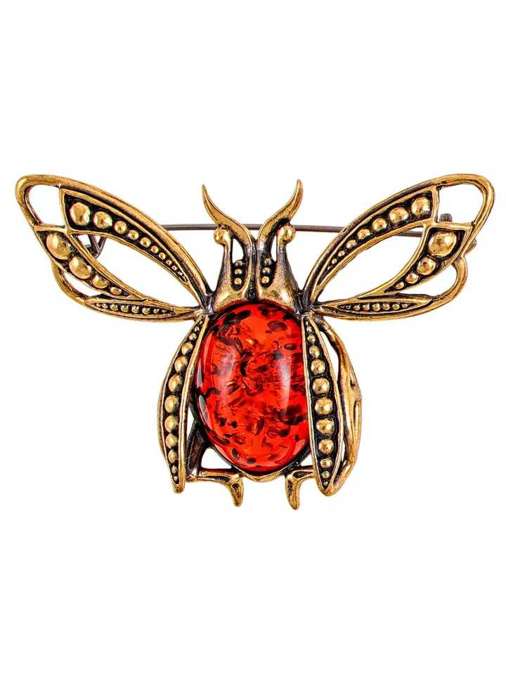May Beetle Insect Brooch Nature Jewelry for Women and Men Gold Brass with Amber Jewelry Spring Summer Brooch on Dress Jacket