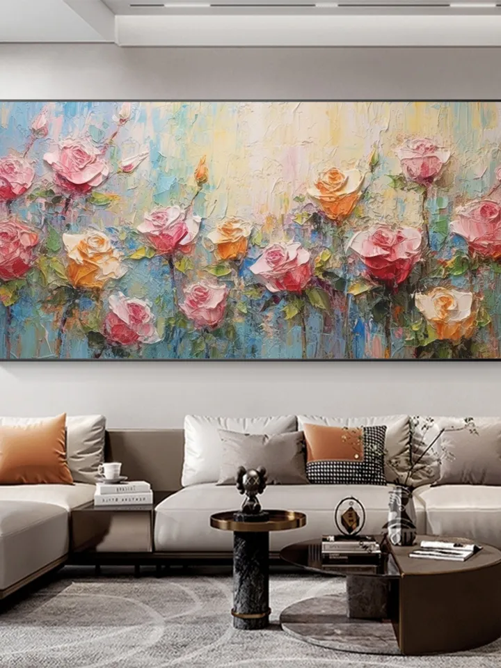 Original Roses Oil Painting On Canvas, Abstract Flowers Painting, Large Wall Art, Pink Roses Decor, Custom Painting,Living room Wall Decor