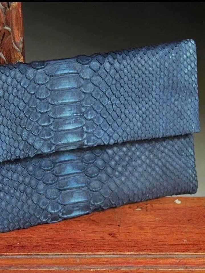 Genuine python skin blue jeans clutch handmade, classy elegant leather clutch, bag free shipping, clutch leathe, small clutch snakeskin