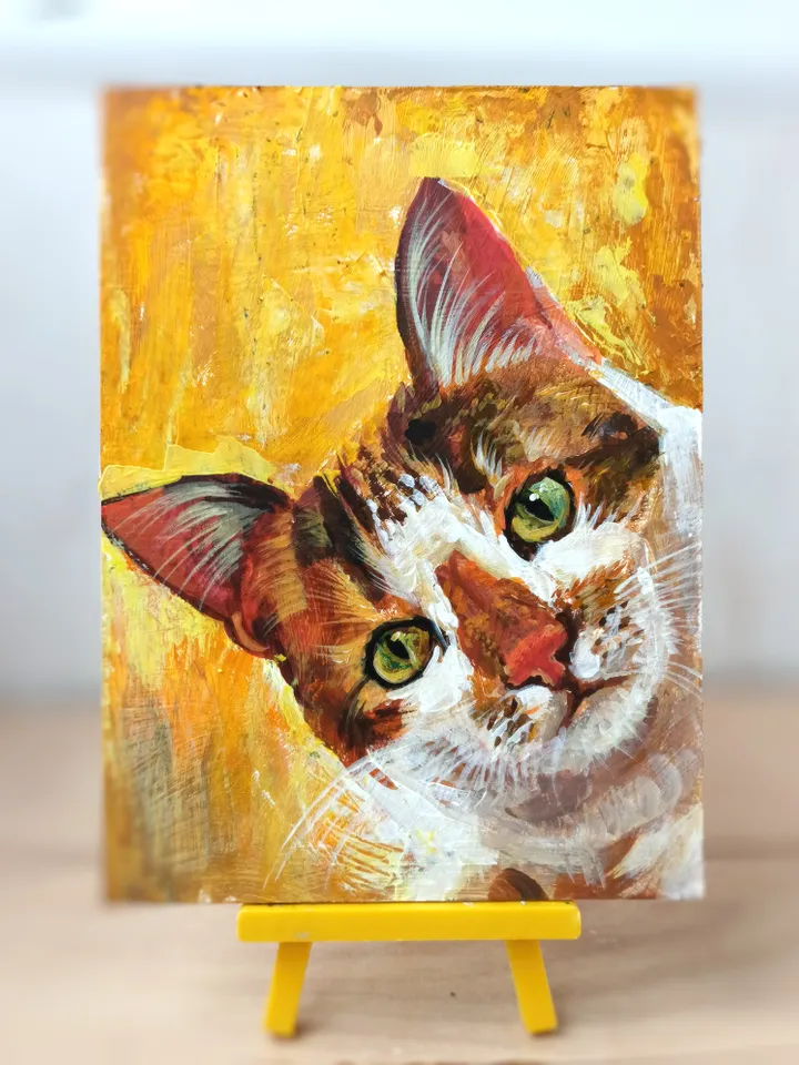 Cat On Yellow, acrylic, 6x8"