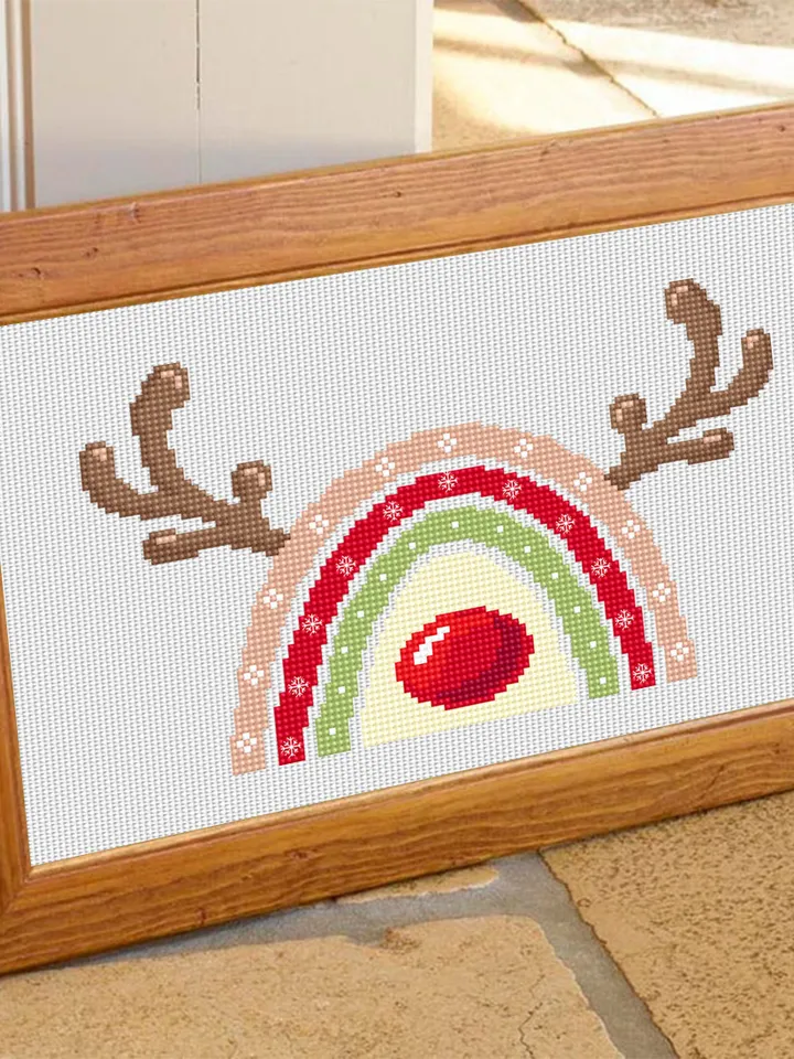 Christmas rainbow reindeer cross stitch pattern PDF download Rainbow cross stitch chart, Christmas pattern digital PDF, Deer antlers #N134