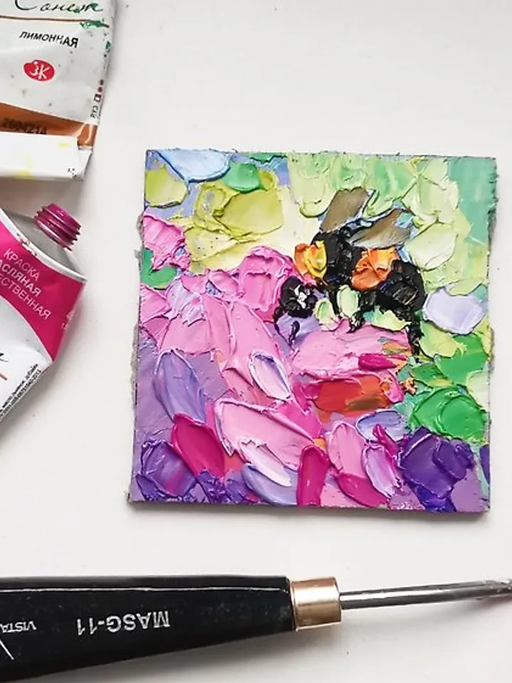 Honey Bee Painting 油畫原作 Original Art 手工油畫 Floral Art Oil Painting Verafe
