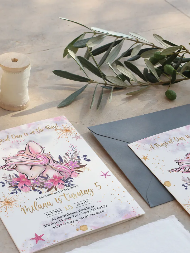 Unicorn Birthday Invitation Editable Unicorn Party Invitation A Magical Day is on the Way; uc1
