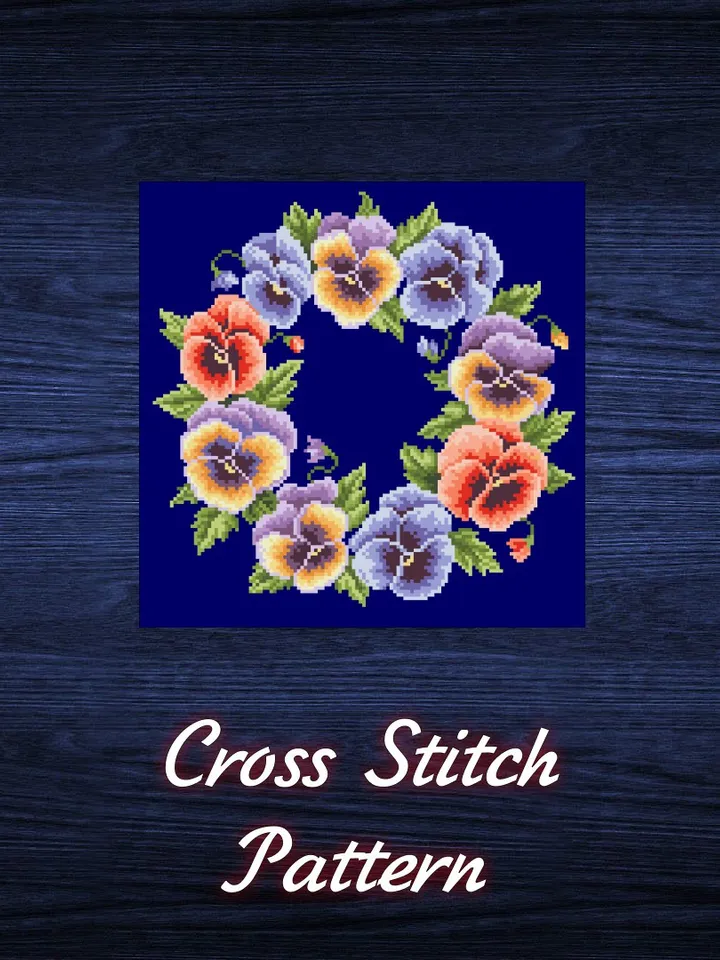 Antique Cross Stitch Pattern Flower Wreath Digital Download PDF