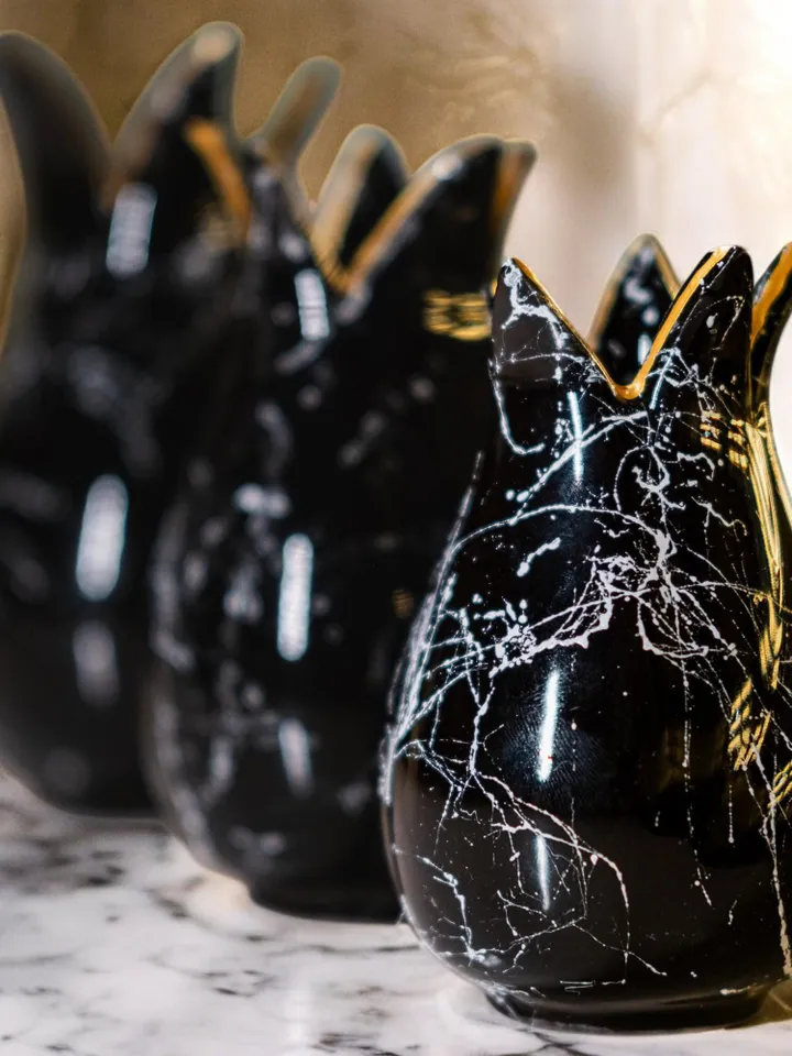 Handmade Brushstroke Design Black and White Trio Vase Set 3 Pieces, Home Decor