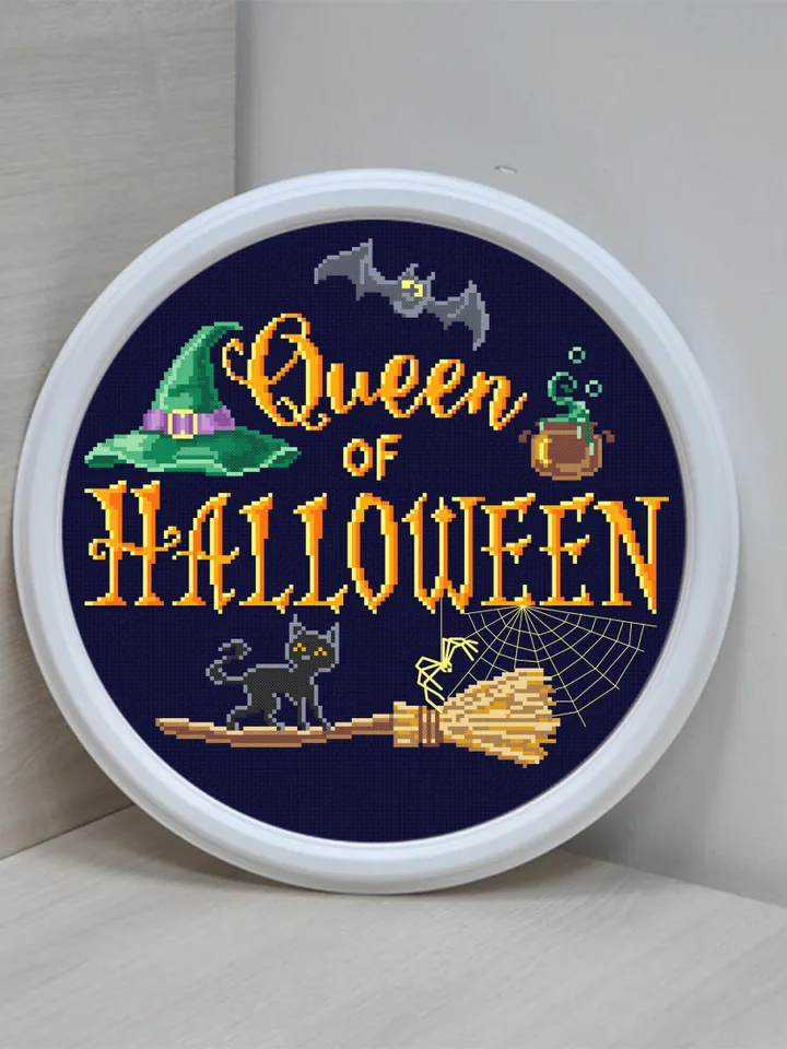 Halloween quotes cross stitch pattern digital PDF Halloween queen cross stitch Halloween embroidery Funny xstitch chart Beginner stitch #H13
