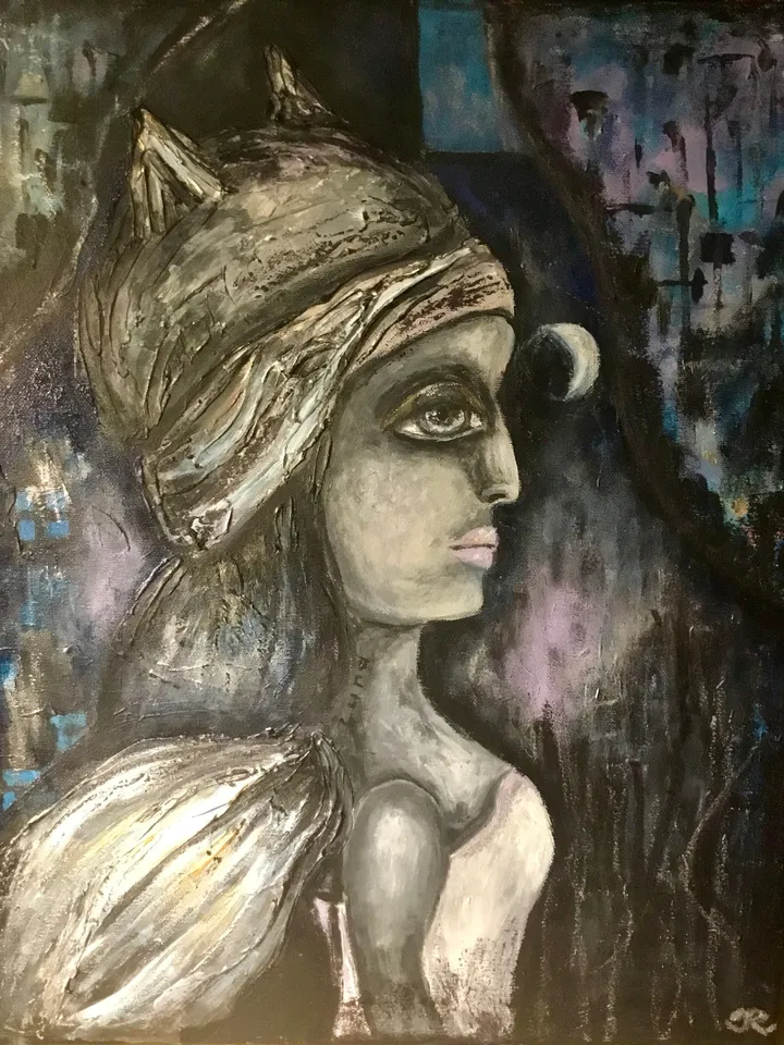 Luna,fantasy doll painting on canvas,original acrylic painting,fantasy woman painting,canvas wall art,one of a kind artwork.