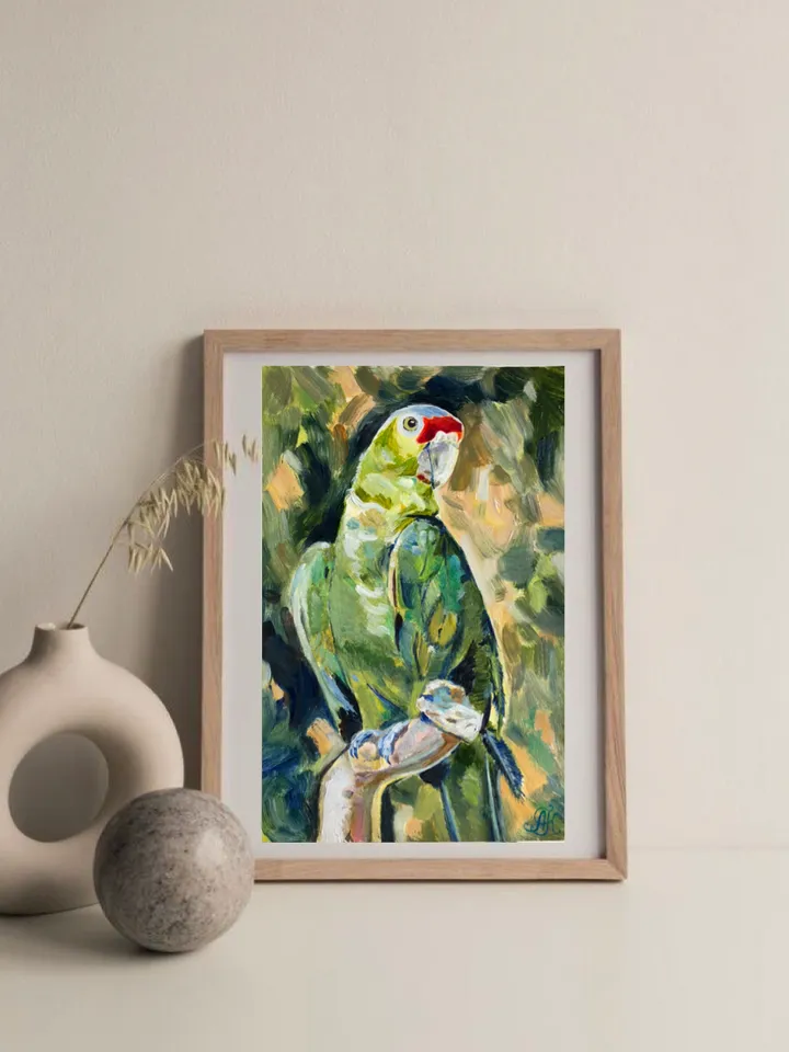 Parrot original oil painting bird portrait modern painting wall art 9x6 inches