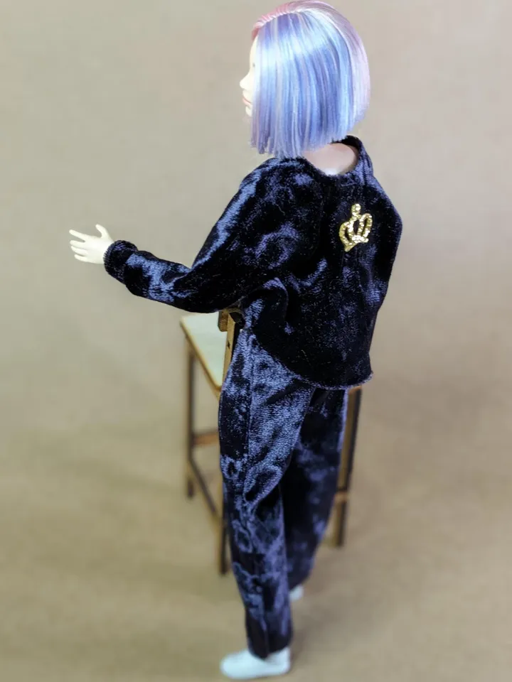 Handmade casual purple velvet two-piece set (long-sleeve and pants) for 1/6 scale fashion female dolls