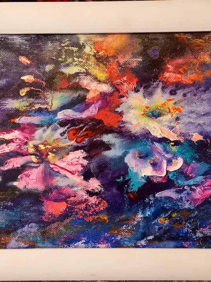 Sea Flowers Underwater Art Original Oil Painting Abstract Framed Impasto Svinar Oksana