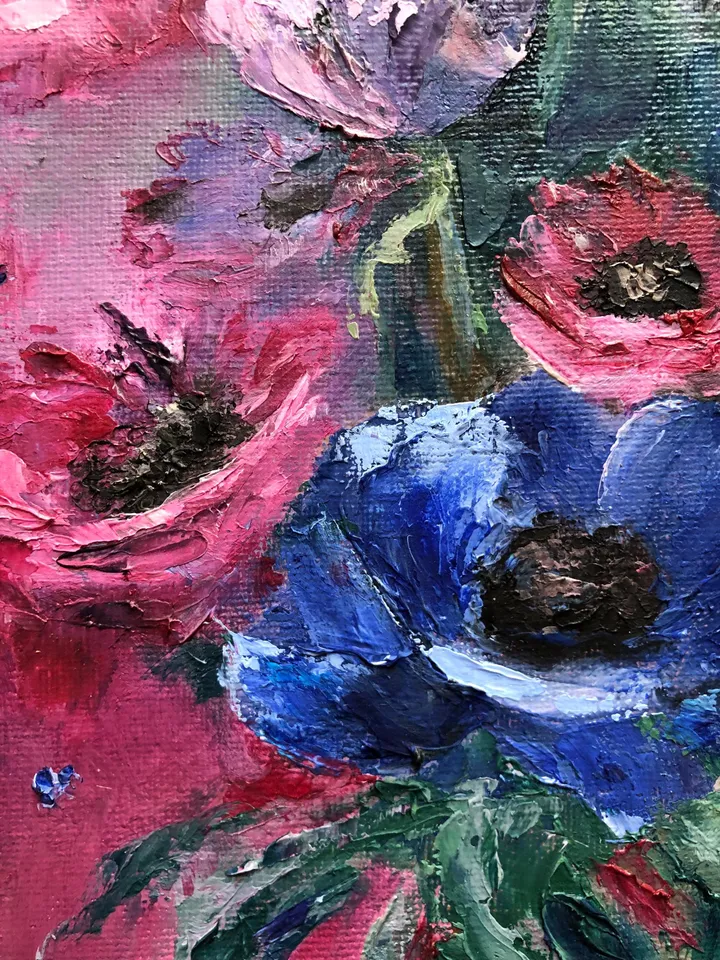 Flowers Original Painting Floral Oil Wall Art Anemones Painting