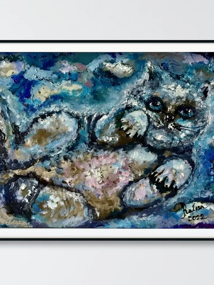 Sky cat,original mix media painting on glass,stained glass panel,cat painting,tabletop,unique gift