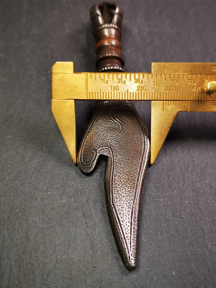 Gandhanra Tibetan Amulet Kila Dagger (Dorje Phurba),Conch Shape,Dharma Ritual,Made of Cold Iron inlaid with Copper,4.7"