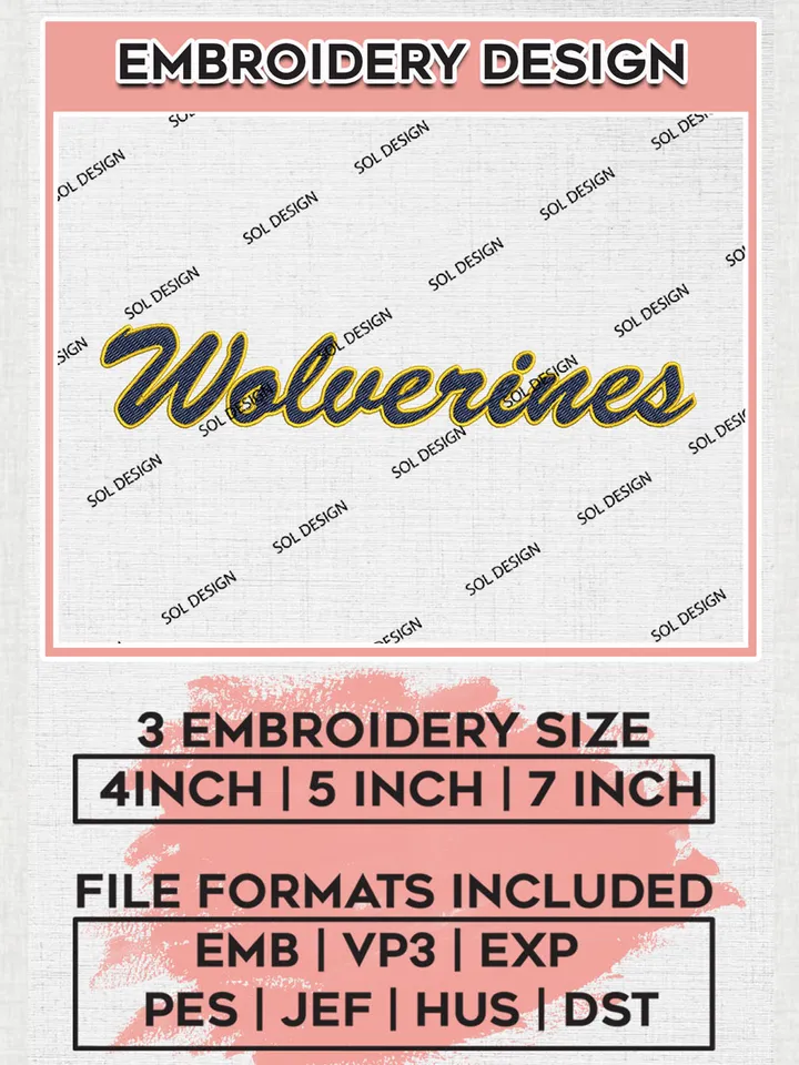 NCAA Wolverines Team Word Logo Embroidery Design Files, NCAA Michigan Wolverines Machine Embroidery, NCAA Teams, 3 sizes, NCAA Machine embroidery designs, Digital Download