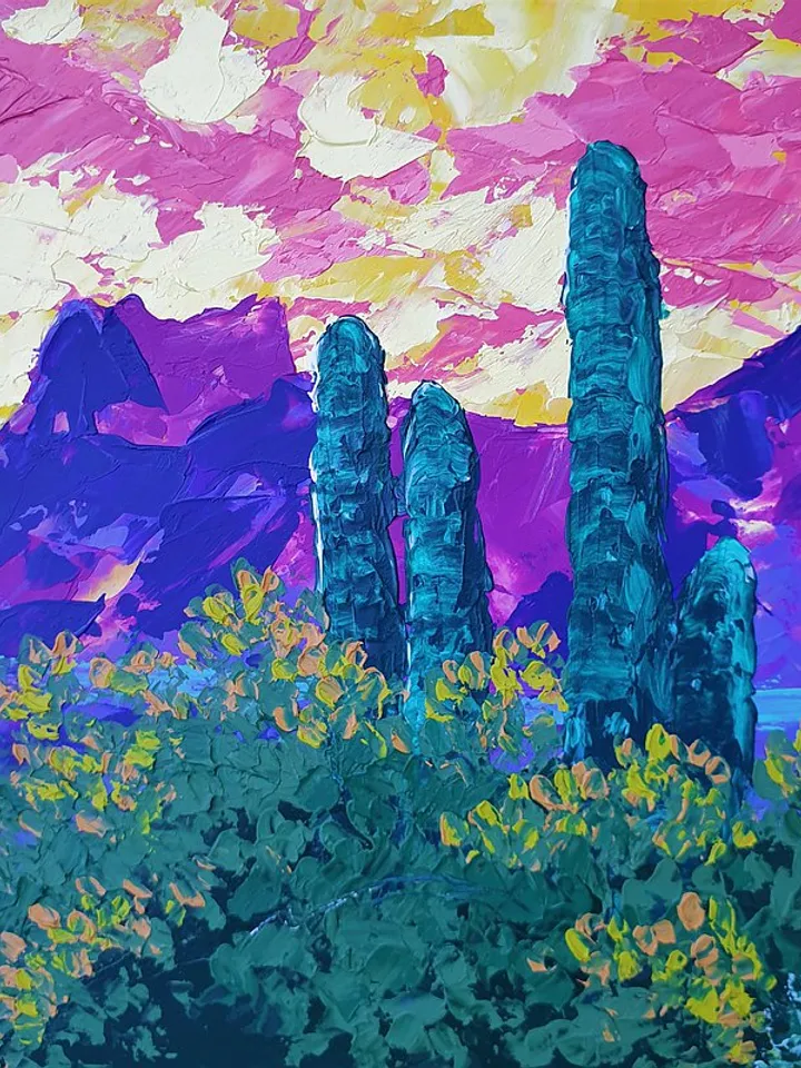 Lost Dutchman State Park Painting Arizona Sunset Wall Art Impasto Oil Painting