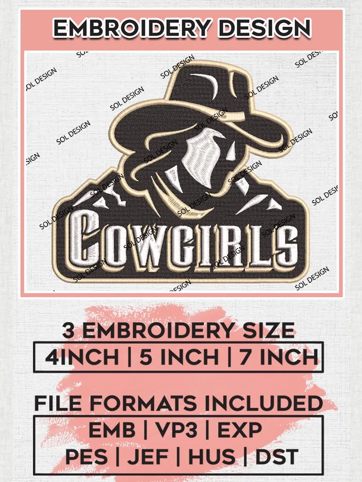 NCAA Wyoming Cowgirls Logo Embroidery Files, NCAA Wyoming Cowboys Team Embroidery, NCAA Cowboys Machine embroidery designs, Digital Download