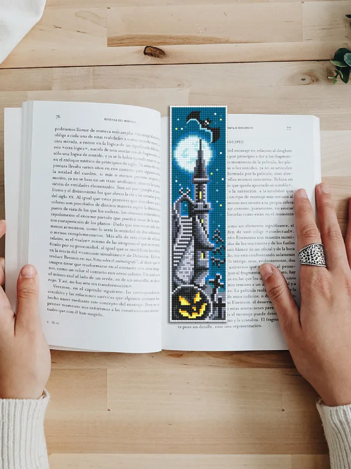 Halloween bookmark cross stitch pattern PDF download Haunted house cross stitch chart Handmade bookmark pattern digital Spooky Halloween #B6