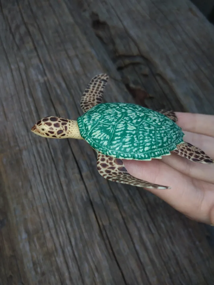 Miniature clay Hawksbill sea turtle, tiny animal for diorama, dollhouse or resin art