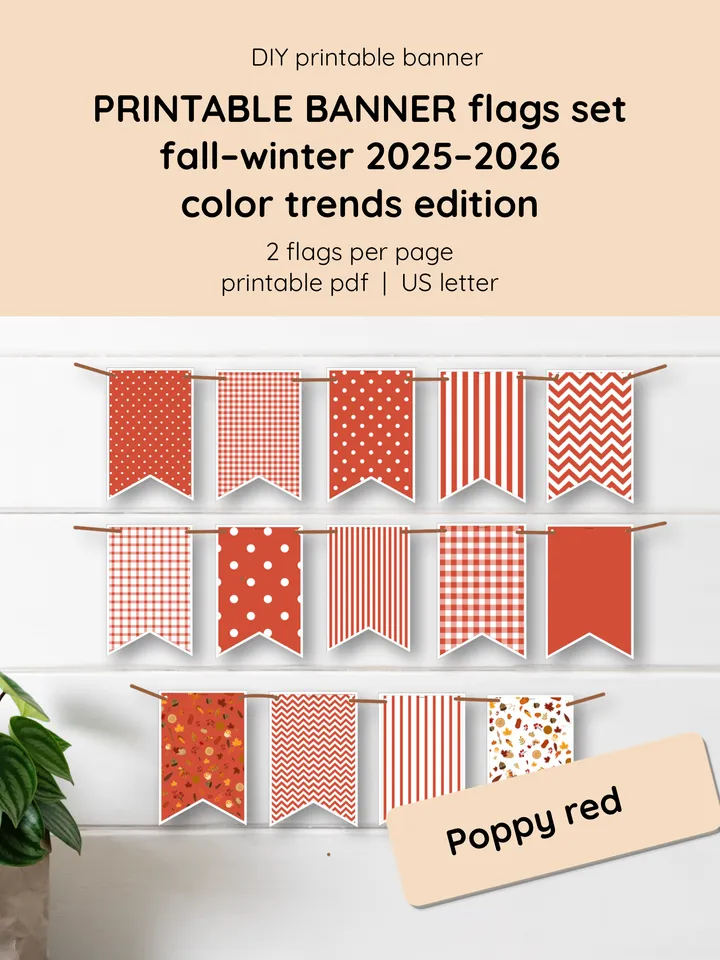 Printable Banner Flags. Fall Winter 2025–2026 Colors. Cozy DIY Home Decor. Family craft printable. Fall decor idea. Teacher classroom printable. Cozy printable Thanksgiving gift.