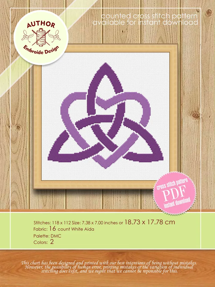 Celtic love knot cross stitch pattern download PDF Celtic heart cross stitch, Trinity knot cross stitch chart, Easy mandala pattern PDF #M60