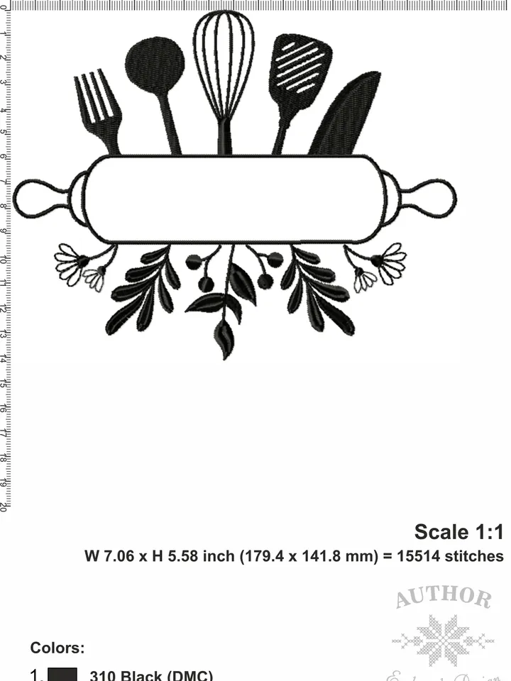 Kitchen utensils split frame machine embroidery design 3 sizes, Baking tools embroidery pattern, Cooking embroidery files, Apron design #R5