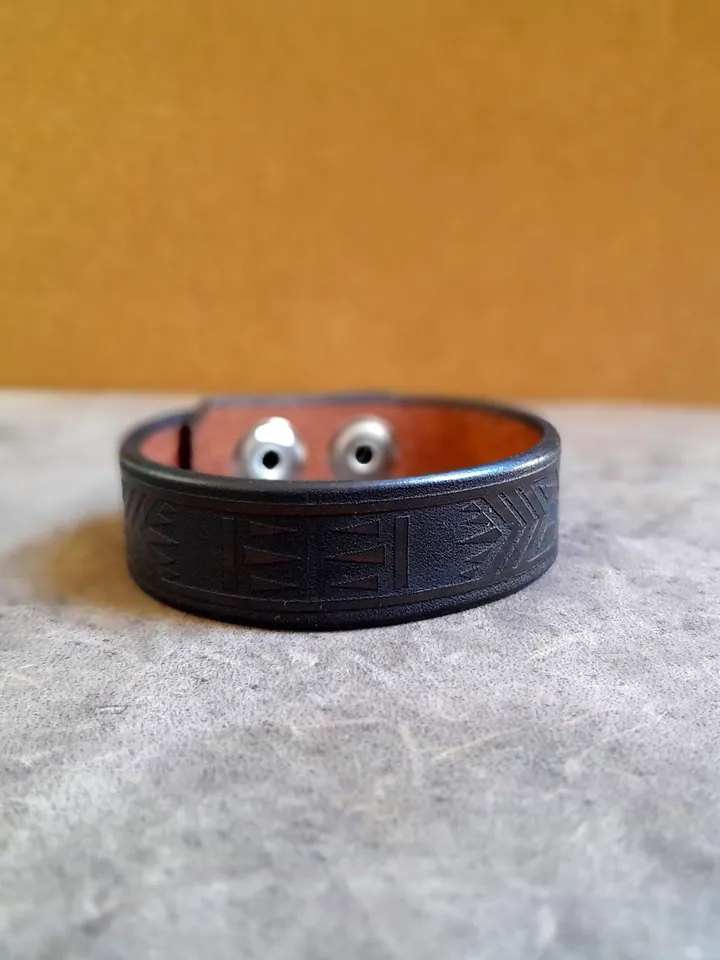 Polynesian Tribal Bracelet, Handmade Adjustable Dark Brown Leather Band for Men/Women, Secret Message/Hidden Text Wristband, Samoan Tribal