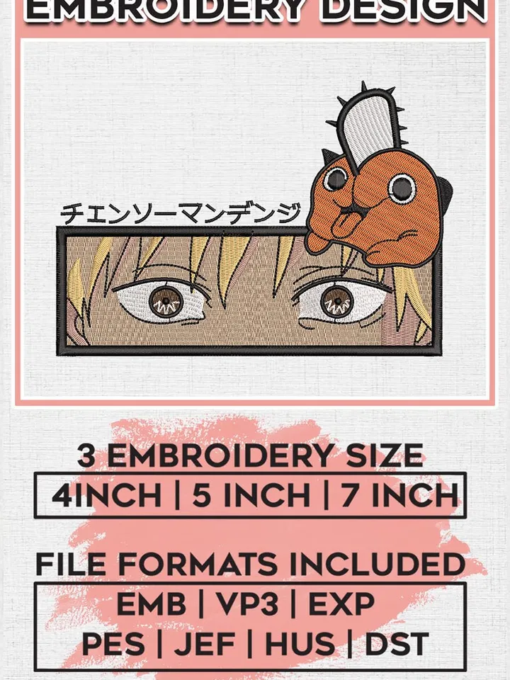 Denji Pochita Embroidery Design, Chainsaw Anime Embroidery Files, Machine Embroidery File, Digital download EMB_ANIME_212